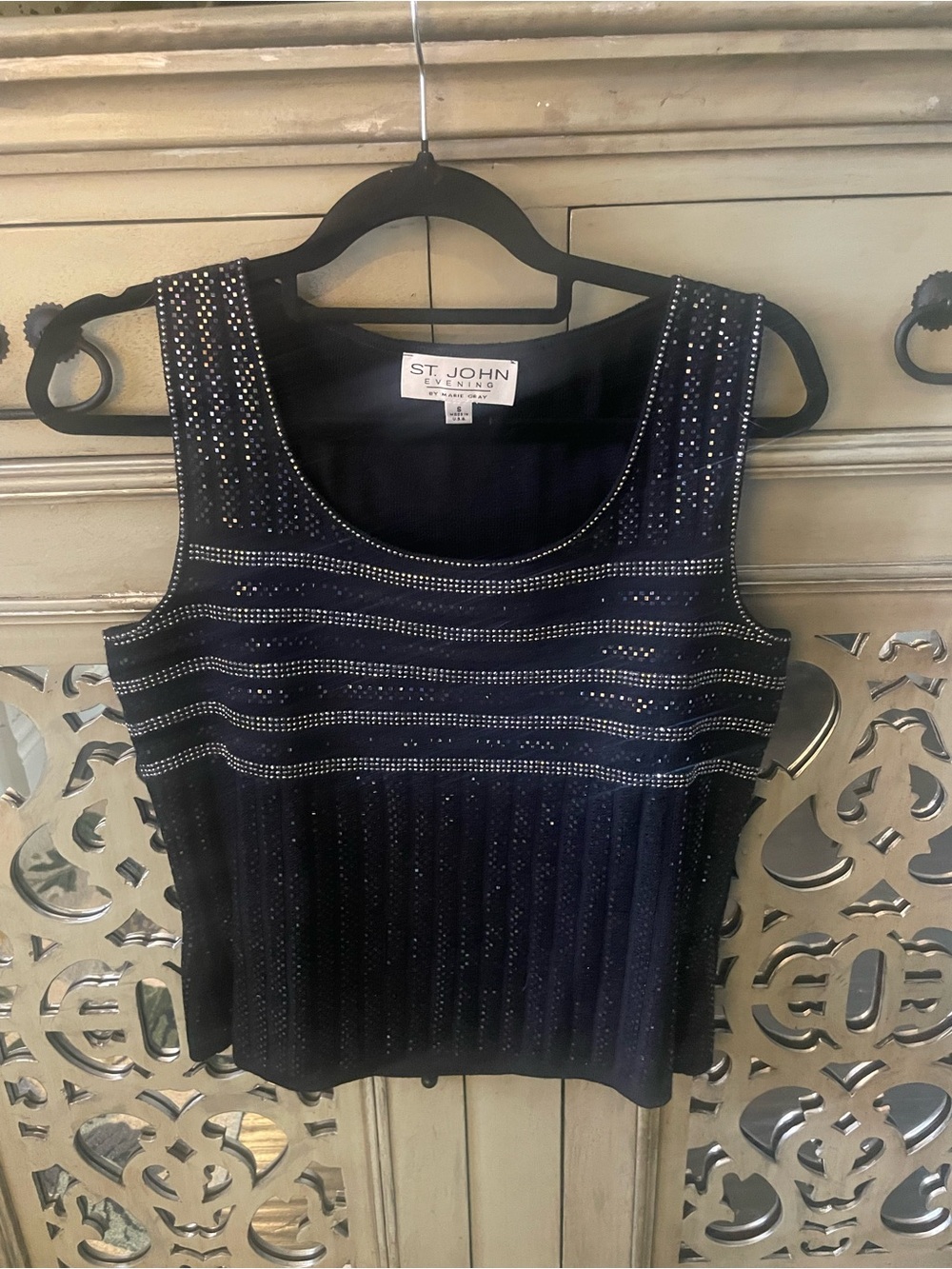 St. John Evening Collection Black Sleeveless Beaded Knit Tank